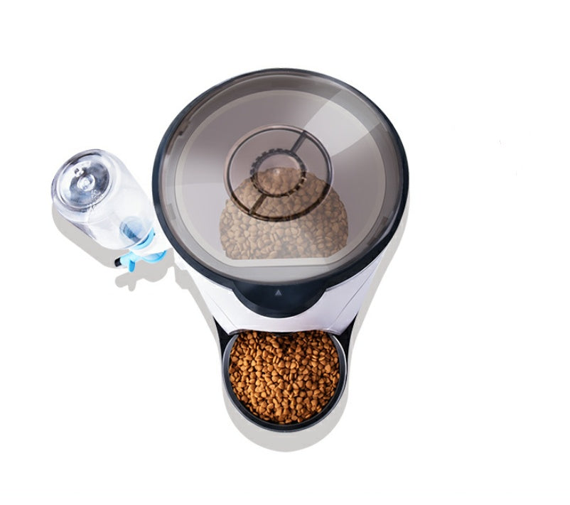 Pet Supplies Smart Automatic Pet Feeder An automatic pet feeder with a white and black design, showing from the upper view