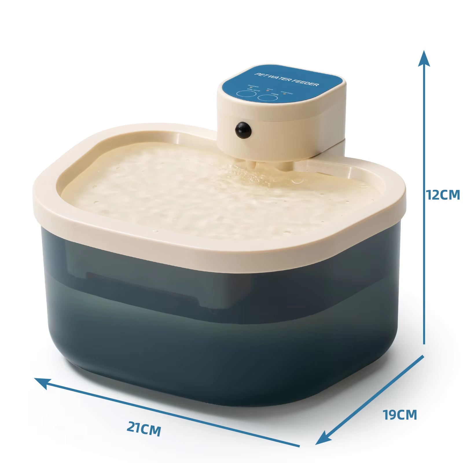 Pet Supplies Smart Wireless Automatic Dog Water Dispenser Pet water fountain with dimensions indicated on a white background