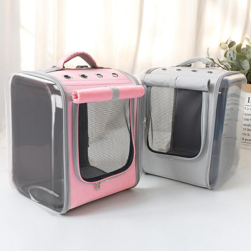 Pet Supplies Space Capsule two Cat Bag, color pink and gray bag side by side