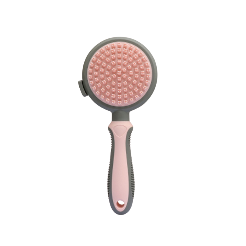 Pet Supplies Two-in-One Silicone Cat Hair Brush A silicone cat hair brush with a pink handle and a grey brush head, designed for grooming cats.