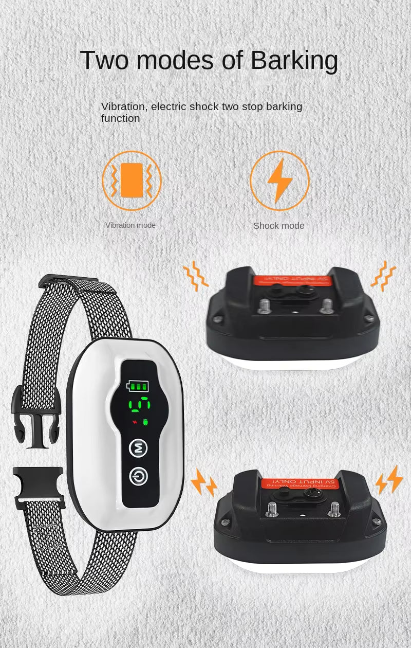 Pet Supplies Waterproof Anti-Bark Dog Training Collar Dog training collar with vibration and shock modes on a gray background