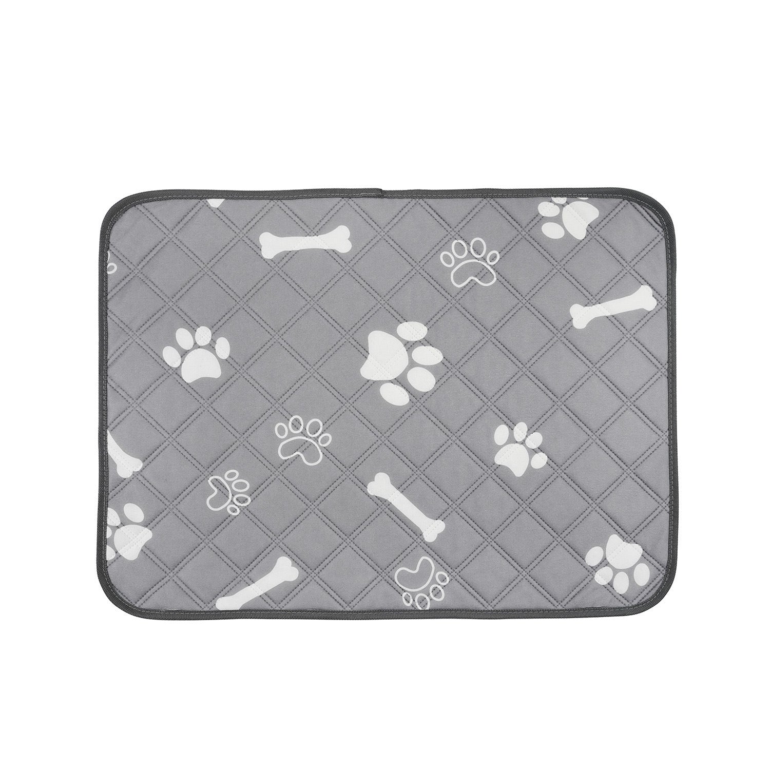 Pet Supplies Waterproof Dog Urinal Pad A rectangular gray different pet urinal pad with a pattern of dog silhouettes, cat faces, and paw prints.