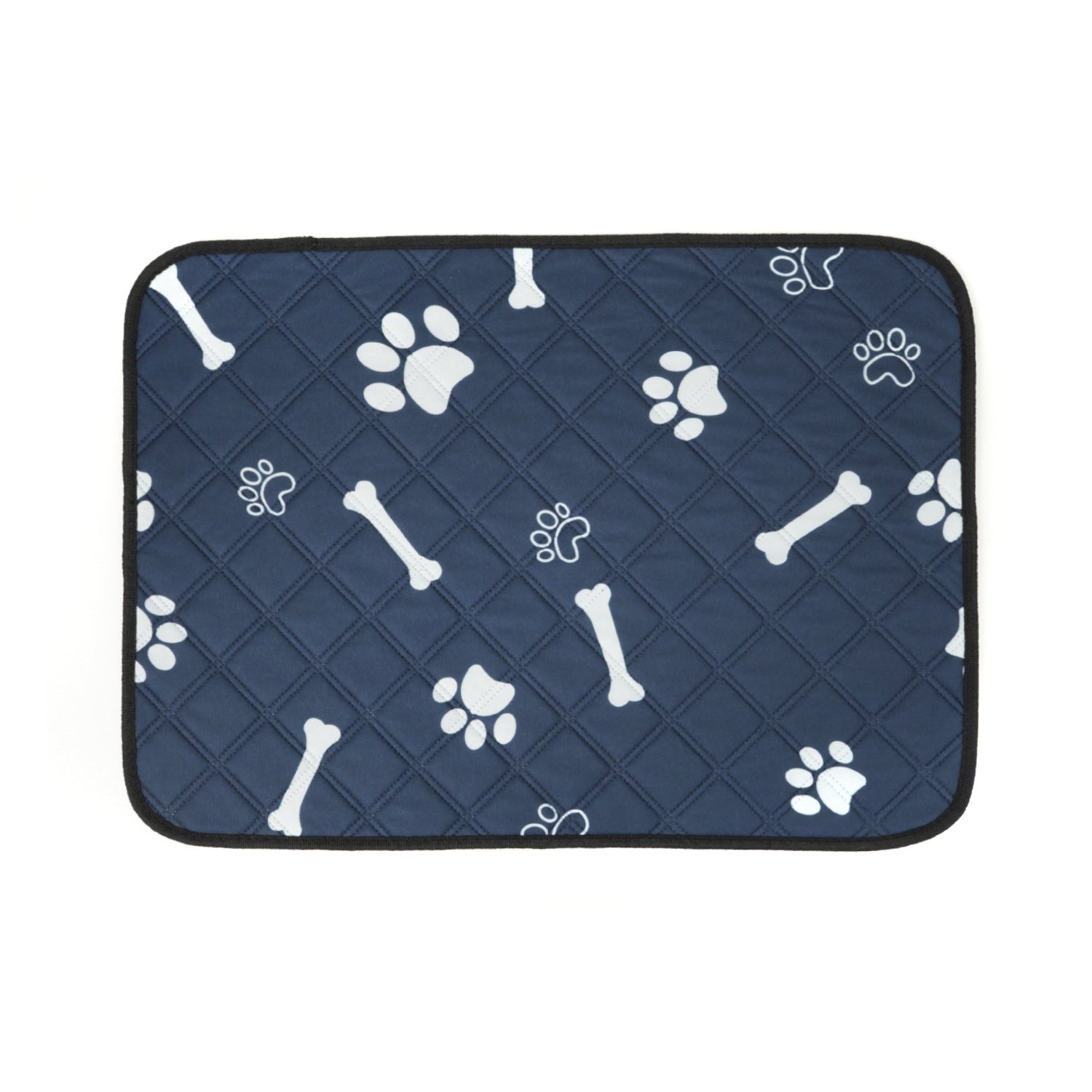 Pet Supplies Waterproof Dog Urinal Pad A rectangular tick blue different pet urinal pad with a pattern of dog silhouettes, cat faces, and paw prints.