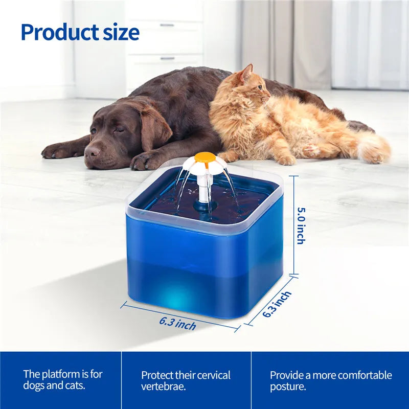 2L Automatic Cats and Dogs Water Fountain with LED Lighting USB Pet Water Dispenser with Recirculate Filtring for Pet Feeder